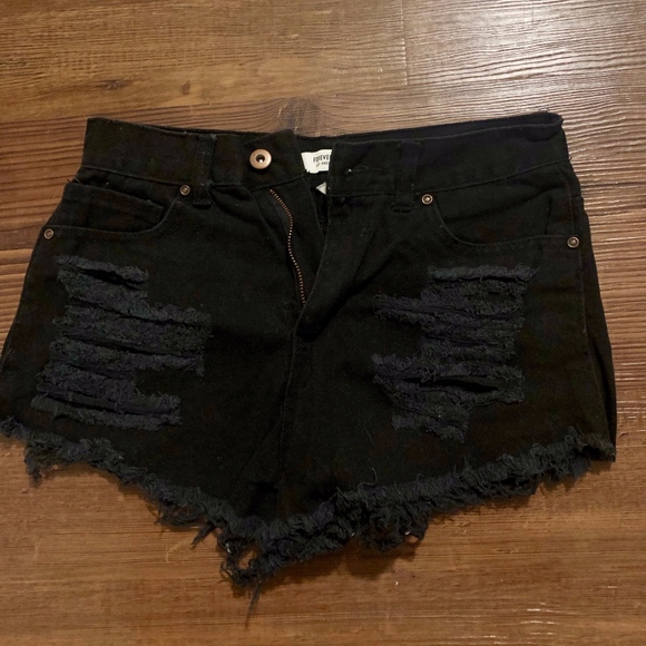 Distressed Black Denim Shorts - Picture 1 of 3